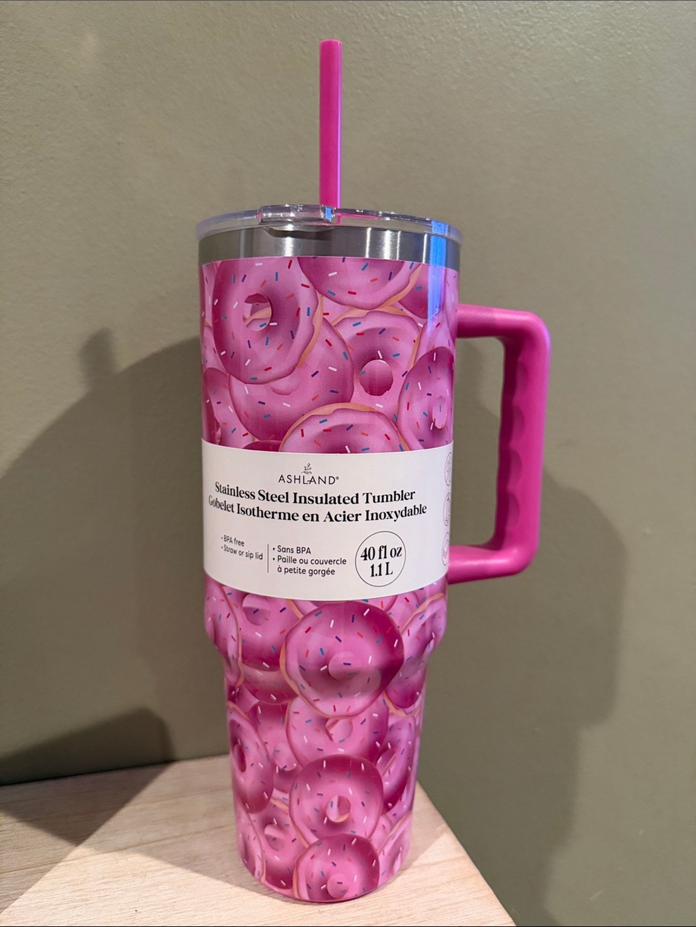 BNWT Ashland Strawberry Frosted Donut Stainless Steel Insulated Tumbler 40 fl oz